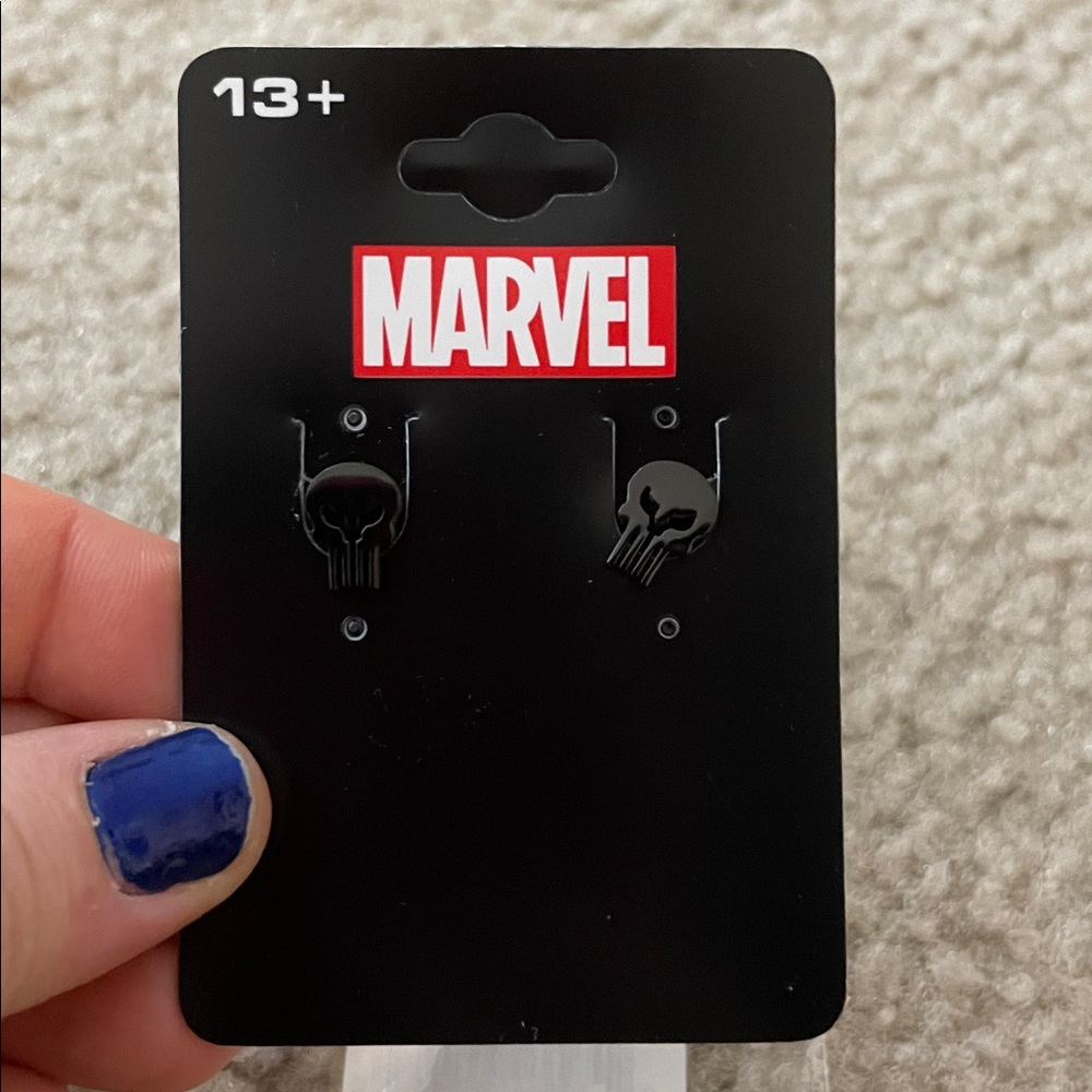Marvel Black Punisher Stud Earrings NWT